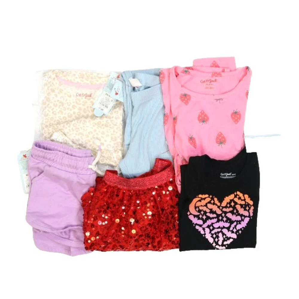 Cat & Jack Bulk Lot Of 6 Girls Size XS 4/5 Mixed Season Tops Bottoms Dresses